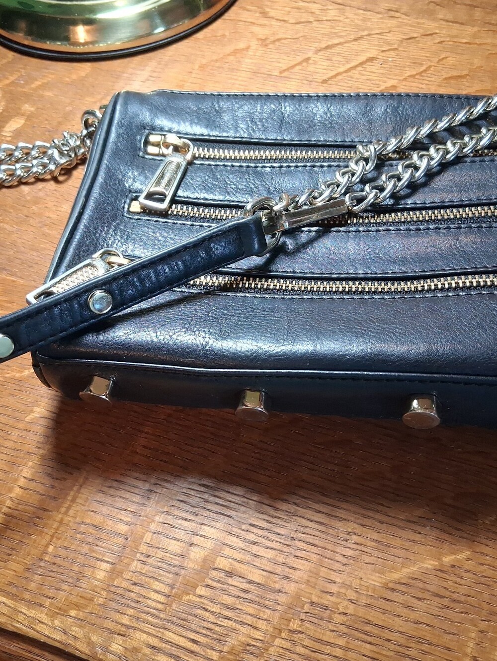 Rebecca Minkoff Small 5 Black Leather Bag with Silver Chain Hardware